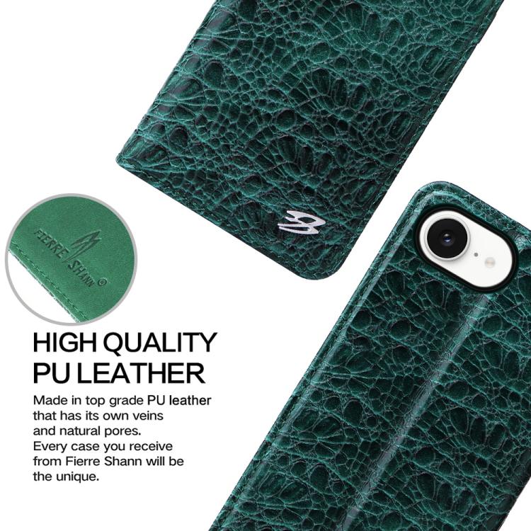 For iPhone 16e Fierre Shann Crocodile Texture Magnetic Genuine Leather Phone Case(Green) - free shipping - PMc TechLife - Order now!