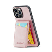 For iPhone 15 Pro Max Fierre Shann Crazy Horse Card Holder Back Cover PU Phone Case(Pink)
