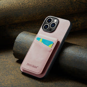 For iPhone 16 Pro Max Fierre Shann Crazy Horse Card Holder Back Cover PU Phone Case(Pink)