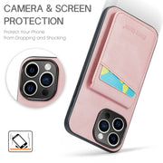 For iPhone 16 Pro Max Fierre Shann Crazy Horse Card Holder Back Cover PU Phone Case(Pink)