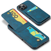For iPhone 16 Pro Fierre Shann Crazy Horse Card Holder Back Cover PU Phone Case(Blue)