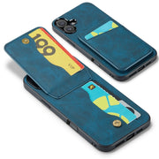 For iPhone 16 Plus Fierre Shann Crazy Horse Card Holder Back Cover PU Phone Case(Blue)