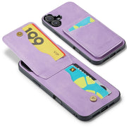 For iPhone 16 Fierre Shann Crazy Horse Card Holder Back Cover PU Phone Case(Purple)