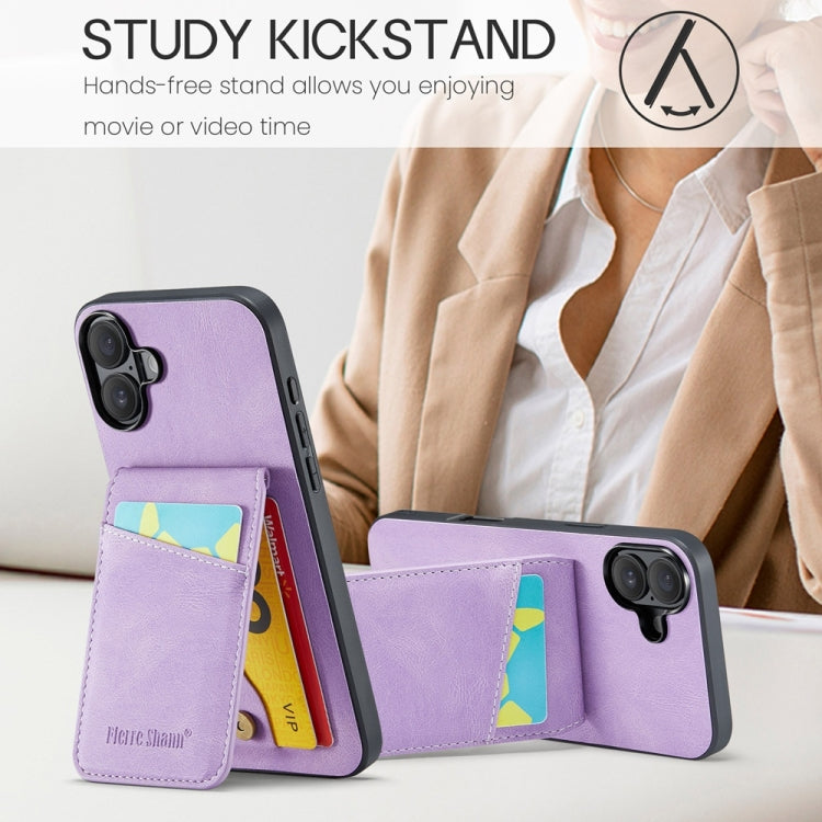 For iPhone 16 Fierre Shann Crazy Horse Card Holder Back Cover PU Phone Case(Purple)