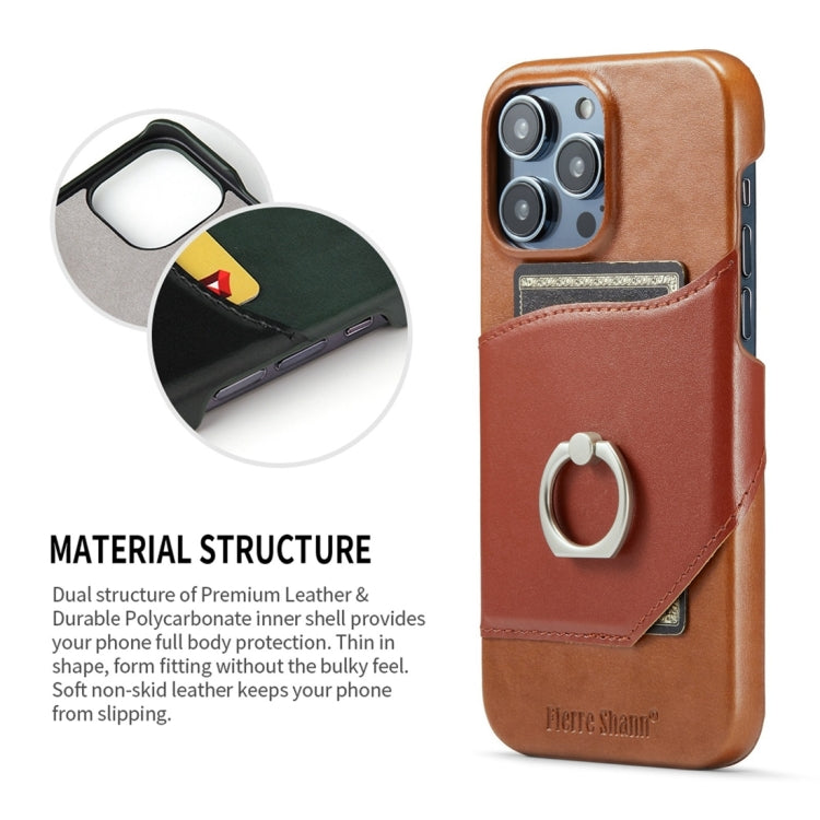 For iPhone 15 Pro Max Fierre Shann Oil Wax Texture Genuine Leather Back Cover Phone Case(Brown)