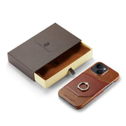 For iPhone 15 Pro Max Fierre Shann Oil Wax Texture Genuine Leather Back Cover Phone Case(Brown)