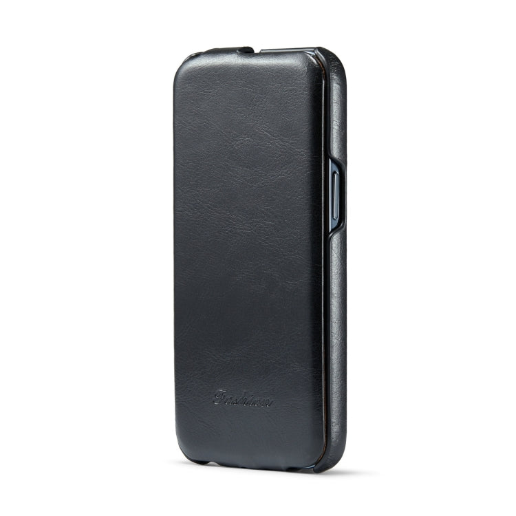 For iPhone 15 Fierre Shann Oil Wax Texture Vertical Flip PU Phone Case(Black) - iPhone 15 Cases by FIERRE SHANN | Online Shopping South Africa | PMC TechLife | Buy Now Pay Later Mobicred