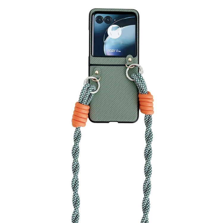 For Motorola Razr 40 Ultra Woven Texture Phone Case With Lanyard(Green) - Motorola Cases by PMC TechLife | Online Shopping South Africa | PMC TechLife | Buy Now Pay Later Mobicred