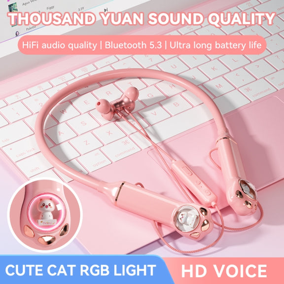 K1692 Meow Planet Neck-mounted Noise Reduction Sports Bluetooth Earphones(Blue)