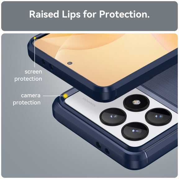 For Xiaomi Redmi K70 Pro Brushed Texture Carbon Fiber TPU Phone Case(Blue)