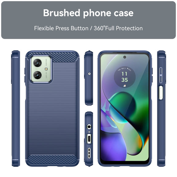 For Motorola Moto G54 Global Brushed Texture Carbon Fiber TPU Phone Case(Blue)