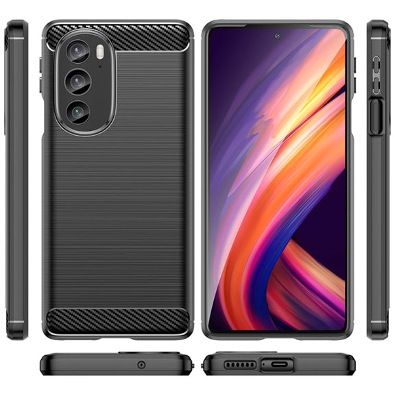 For Motorola Edge+ 2022 Brushed Texture Carbon Fiber TPU Phone Case(Black)