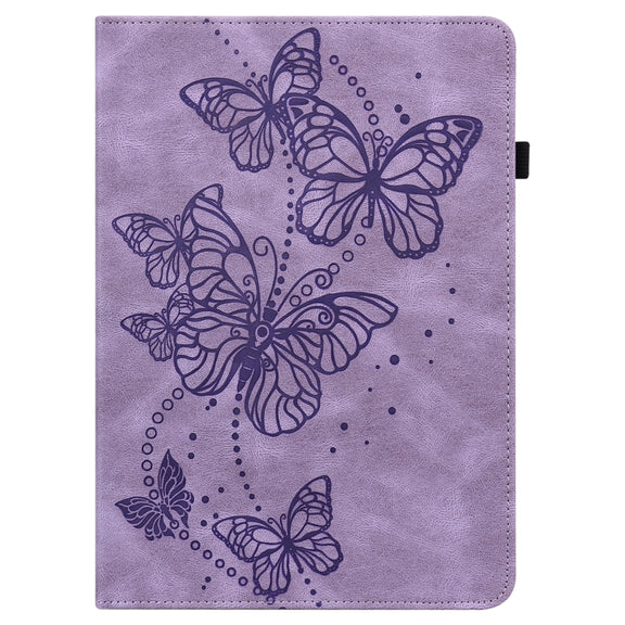 For Samsung Galaxy Tab S9 Embossed Butterfly Pattern Leather Tablet Case(Purple)