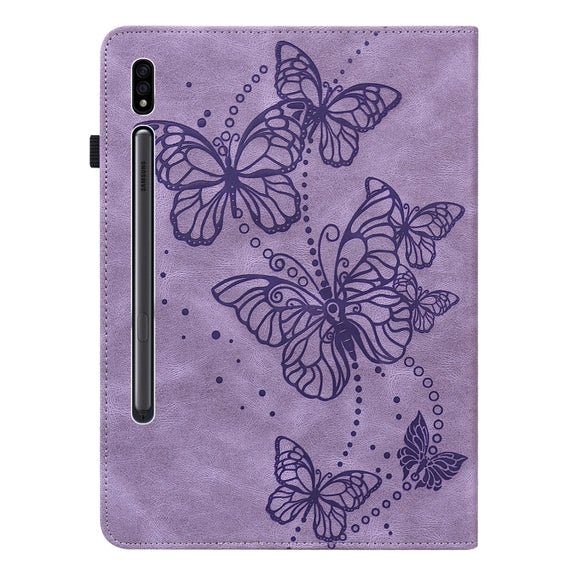 For Samsung Galaxy Tab S9 Embossed Butterfly Pattern Leather Tablet Case(Purple)