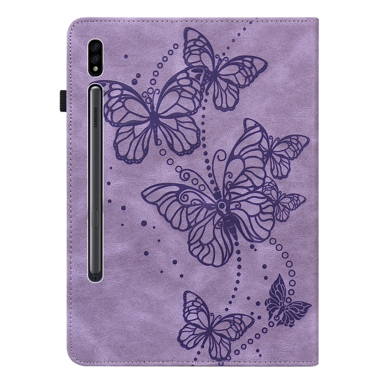 For Samsung Galaxy Tab S9 Embossed Butterfly Pattern Leather Tablet Case(Purple)