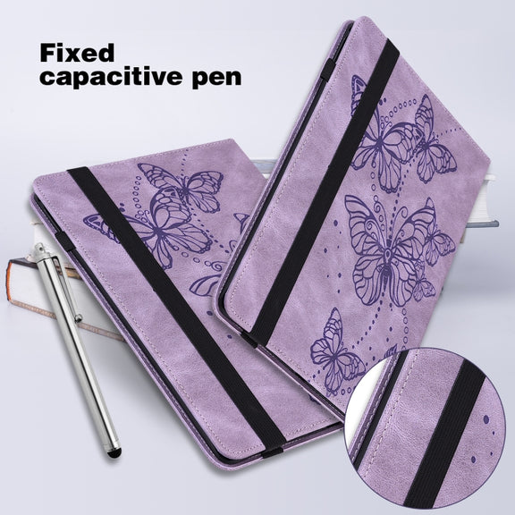 For Samsung Galaxy Tab S9 Embossed Butterfly Pattern Leather Tablet Case(Purple)