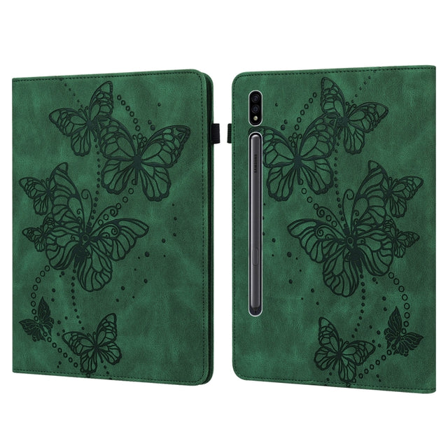 For Samsung Galaxy Tab S9 Embossed Butterfly Pattern Leather Tablet Case(Green)