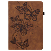 For Samsung Galaxy Tab S9 Embossed Butterfly Pattern Leather Tablet Case(Brown)