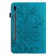 For Samsung Galaxy Tab S9 Lace Flower Embossing Pattern Leather Tablet Case(Blue)