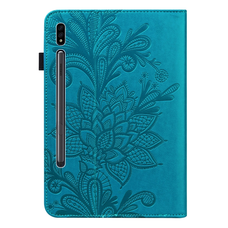 For Samsung Galaxy Tab S9 Lace Flower Embossing Pattern Leather Tablet Case(Blue)