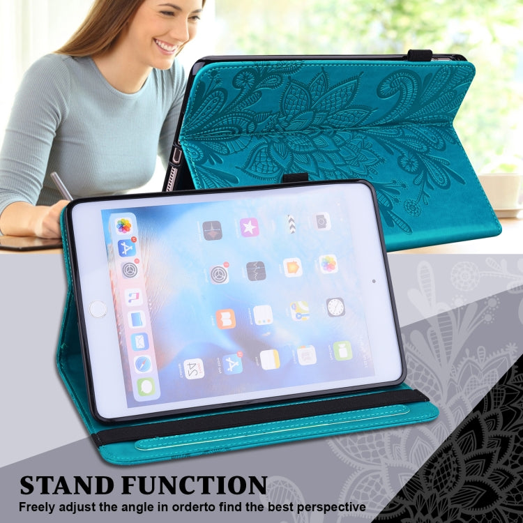 For Samsung Galaxy Tab S9 Lace Flower Embossing Pattern Leather Tablet Case(Blue)