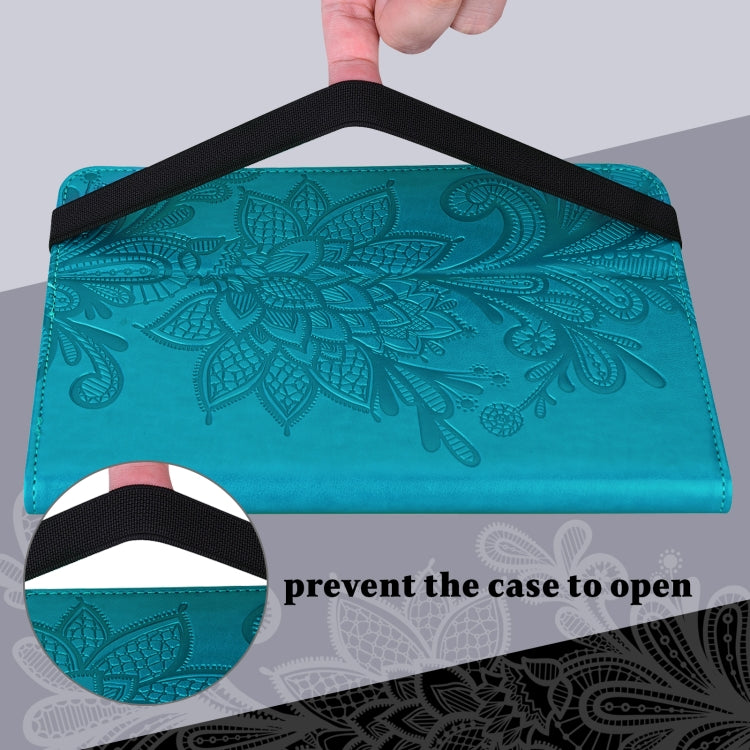 For Samsung Galaxy Tab S9 Lace Flower Embossing Pattern Leather Tablet Case(Blue)