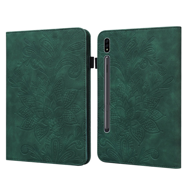 For Samsung Galaxy Tab S9 Lace Flower Embossing Pattern Leather Tablet Case(Green)