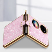For Huawei P50 Pocket Plating Gradient Color Glitter Phone Case With Ring Holder(Gold)