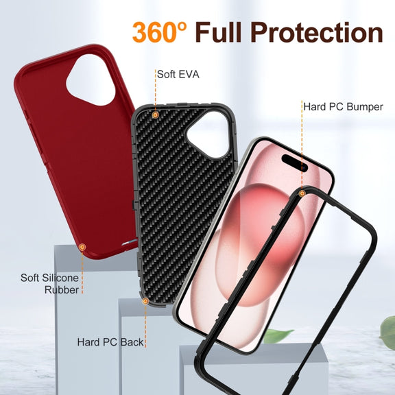For iPhone 16 Life Water-resistant Rugged Phone Case(Red + Black)