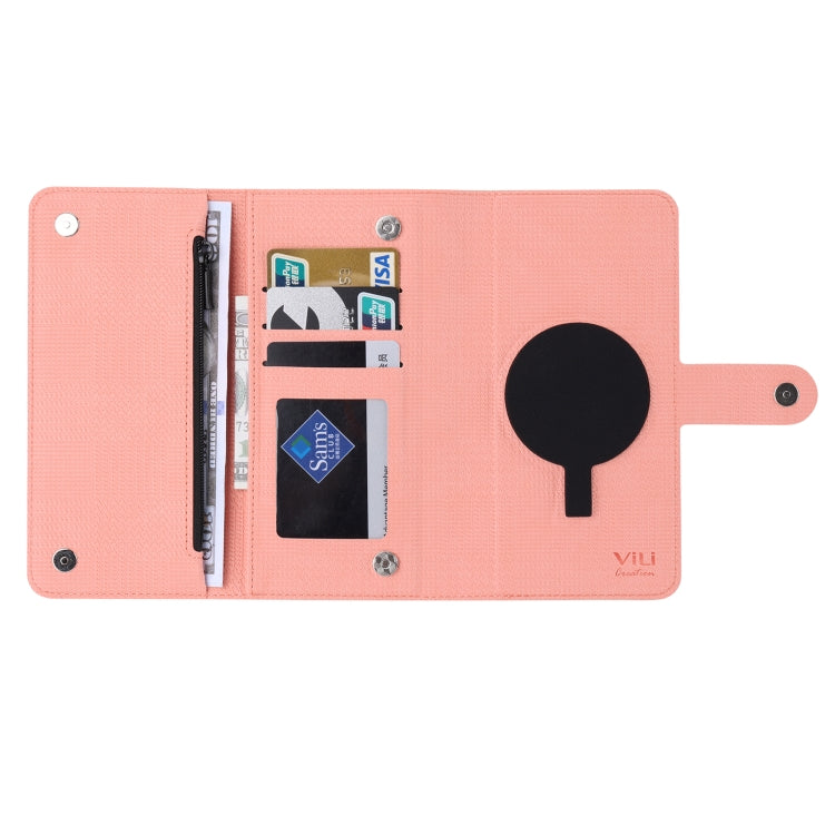 For iPhone 14 Pro Max ViLi GHB Series MagSafe Magnetic Zipper Leather Phone Case(Pink)