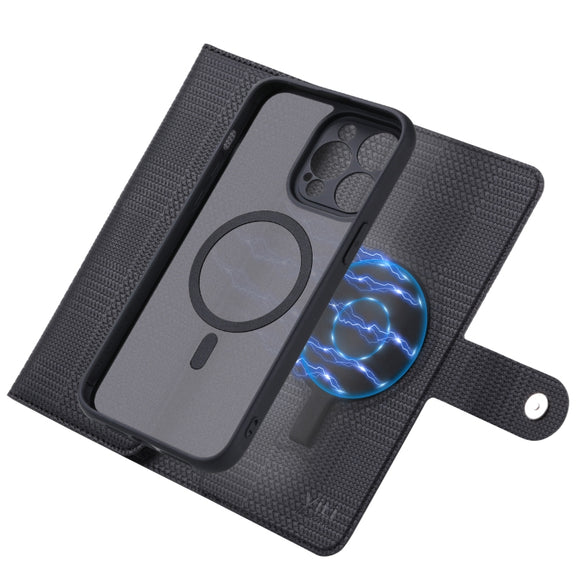 For iPhone 15 Plus ViLi GHB Series MagSafe Magnetic Zipper Leather Phone Case(Black)