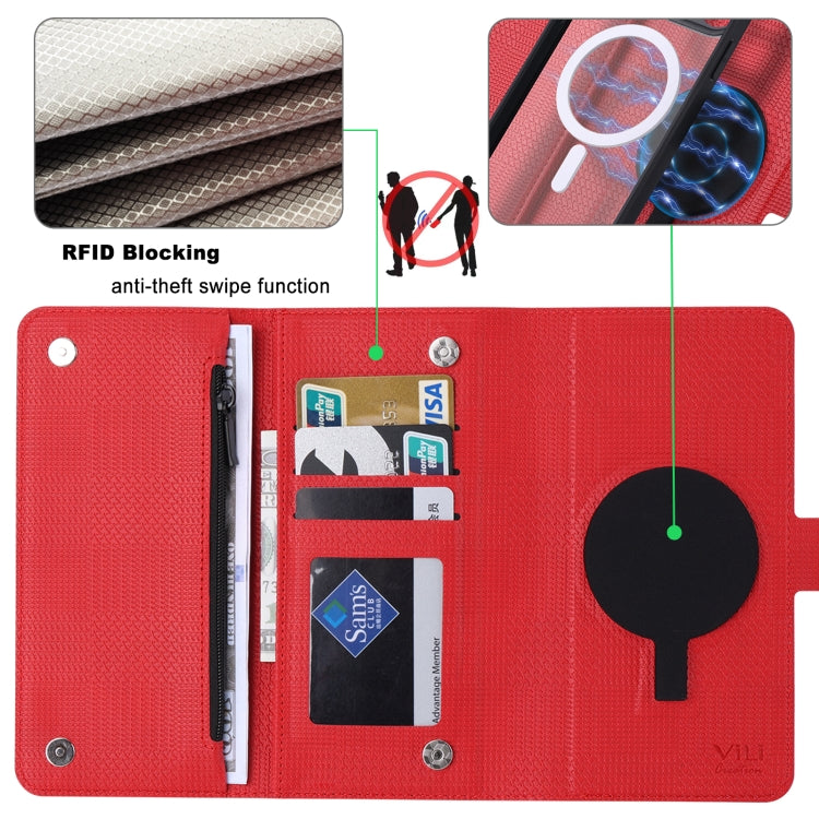 For iPhone 15 ViLi GHB Series MagSafe Magnetic Zipper Leather Phone Case(Red) - free shipping - PMC Jewellery - Order now!