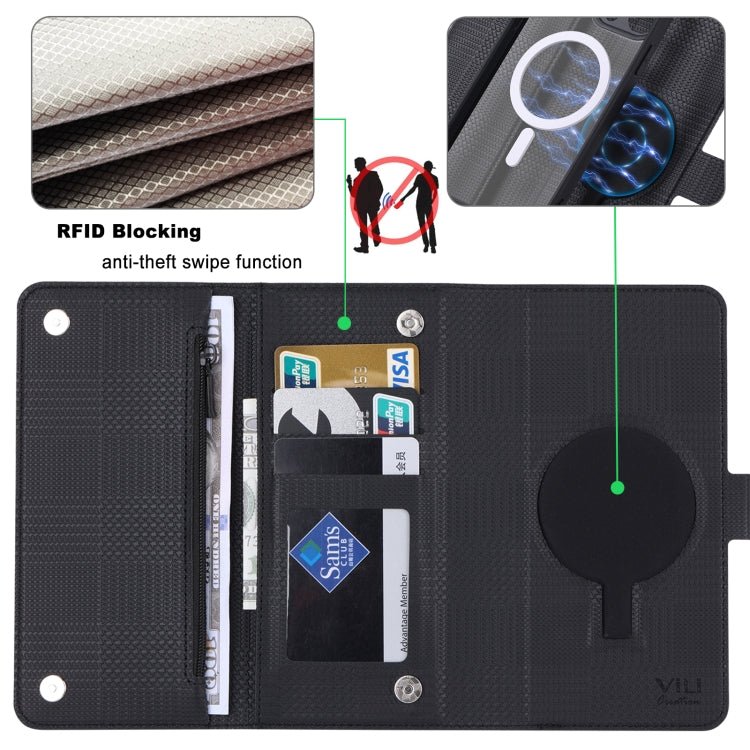 For Samsung Galaxy S23 FE 5G ViLi GHB Series MagSafe Magnetic Zipper Leather Phone Case(Black)