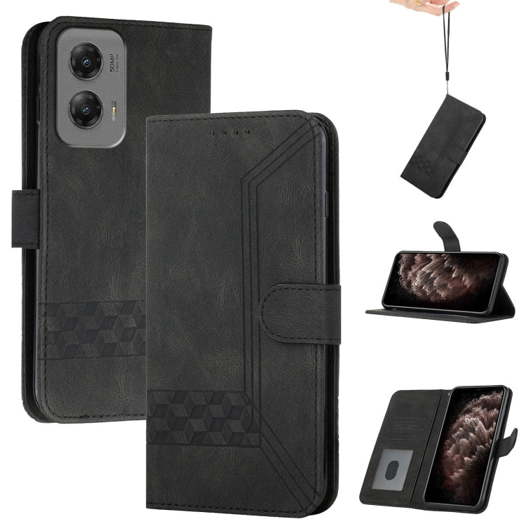 For Motorola Moto G Stylus 5G 2024 Cubic Skin Feel Flip Leather Phone Case(Black) - Motorola Cases by PMC Jewellery | Online Shopping South Africa | PMC Jewellery | Buy Now Pay Later Mobicred