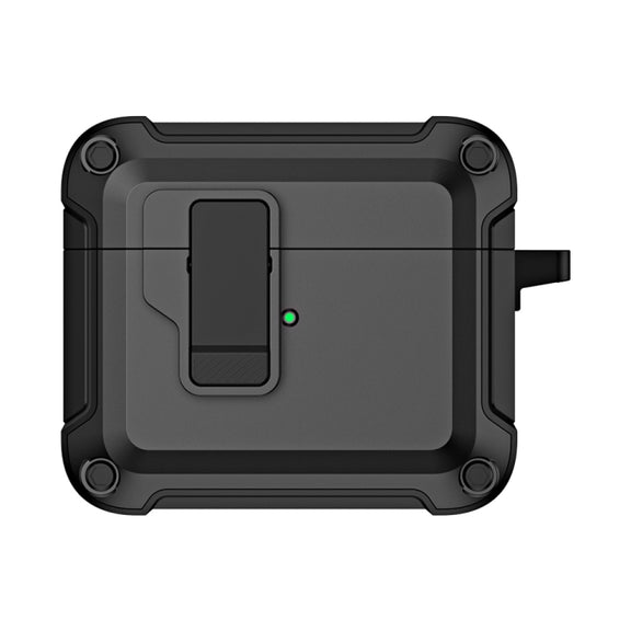 For AirPods 3 TPU + PC Wireless Bluetooth Earphone Protective Case with Switch Lock & Hook(Black)