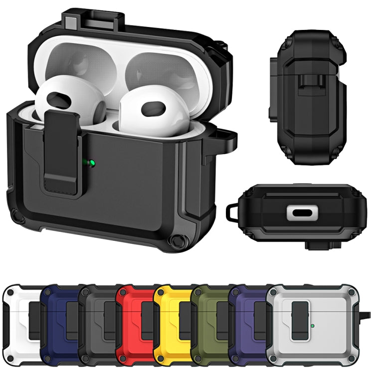 For AirPods 3 TPU + PC Wireless Bluetooth Earphone Protective Case with Switch Lock & Hook(Dark Green) - For AirPods 3 by PMC Jewellery | Online Shopping South Africa | PMC Jewellery | Buy Now Pay Later Mobicred