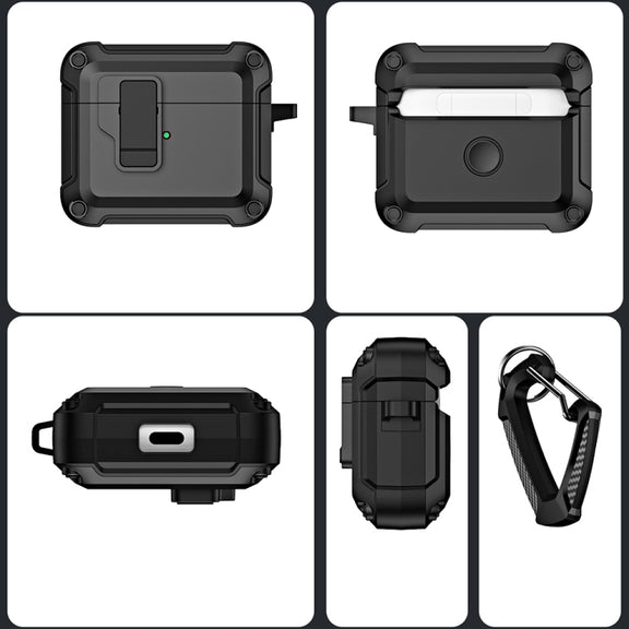 For AirPods 3 TPU + PC Wireless Bluetooth Earphone Protective Case with Switch Lock & Hook(Grey)