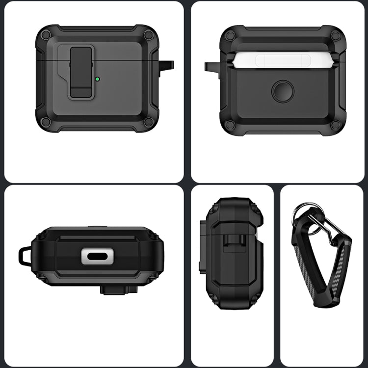 For AirPods 3 TPU + PC Wireless Bluetooth Earphone Protective Case with Switch Lock & Hook(Grey)