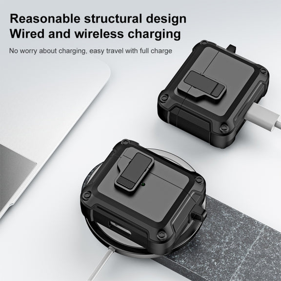 For AirPods 3 TPU + PC Wireless Bluetooth Earphone Protective Case with Switch Lock & Hook(Grey)