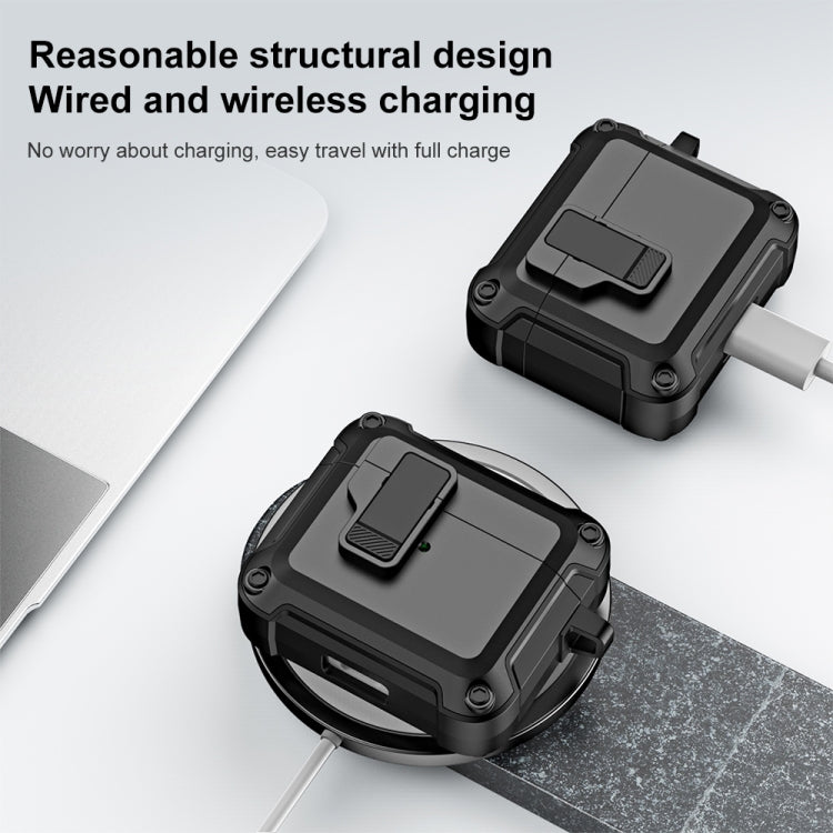 For AirPods 3 TPU + PC Wireless Bluetooth Earphone Protective Case with Switch Lock & Hook(Dark Green) - For AirPods 3 by PMC Jewellery | Online Shopping South Africa | PMC Jewellery | Buy Now Pay Later Mobicred