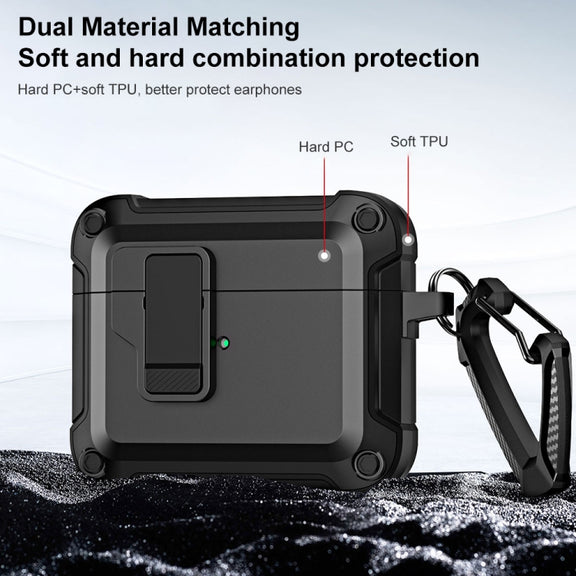 For AirPods 3 TPU + PC Wireless Bluetooth Earphone Protective Case with Switch Lock & Hook(Grey)