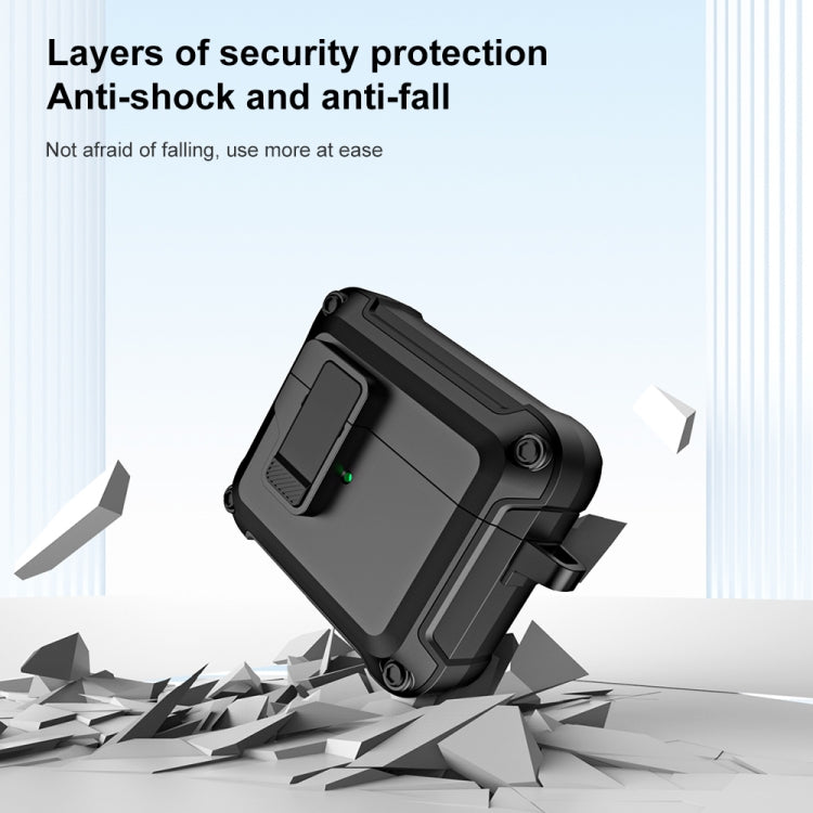 For AirPods 3 TPU + PC Wireless Bluetooth Earphone Protective Case with Switch Lock & Hook(Black) - For AirPods 3 by PMC Jewellery | Online Shopping South Africa | PMC Jewellery | Buy Now Pay Later Mobicred