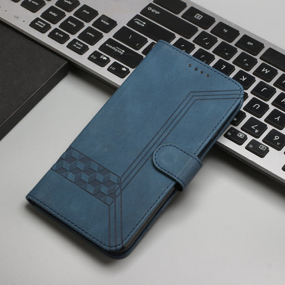 For iPhone 16 Plus Cubic Skin Feel Flip Leather Phone Case(Blue)