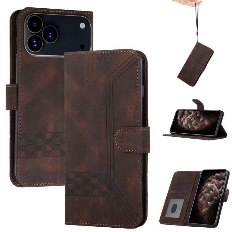 For iPhone 17 Pro Max Cubic Skin Feel Flip Leather Phone Case(Brown) - free shipping - PMc TechLife - Order now!