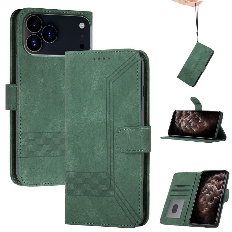 For iPhone 17 Pro Cubic Skin Feel Flip Leather Phone Case(Green) - free shipping - PMc TechLife - Order now!
