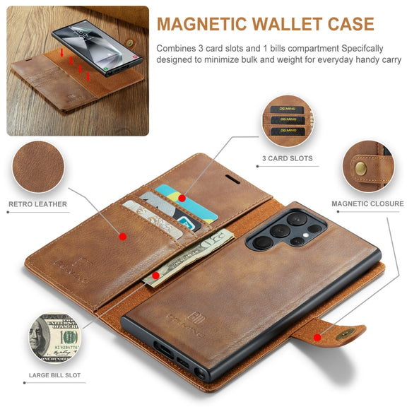 For Samsung Galaxy S24 Ultra 5G DG.MING Crazy Horse Texture Detachable Magnetic Leather Case(Brown)