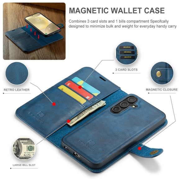 For Samsung Galaxy S24+ 5G DG.MING Crazy Horse Texture Detachable Magnetic Leather Case(Blue)