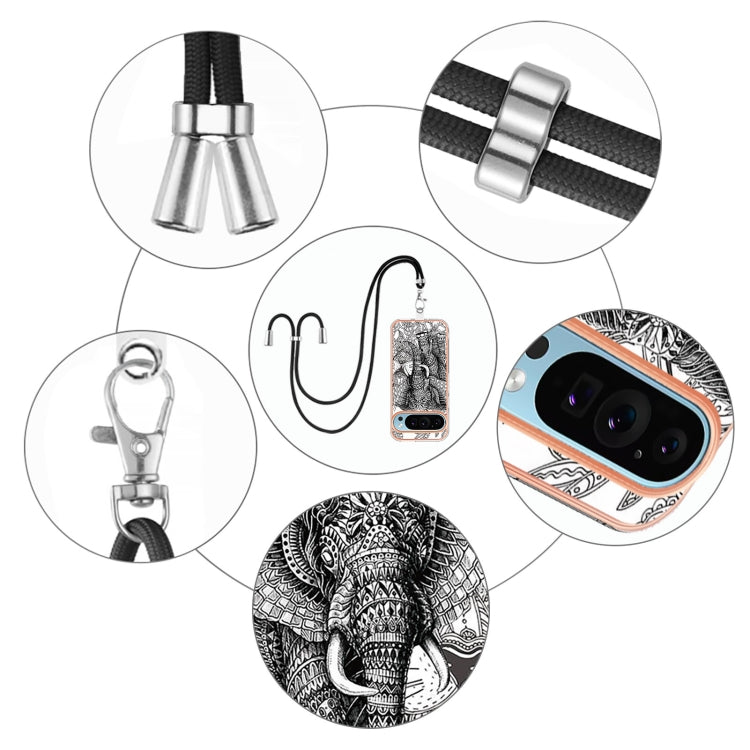 For Google Pixel 9 / 9 Pro Electroplating Dual-side IMD Phone Case with Lanyard(Totem Elephant) - free shipping - PMC TechLife - Order now!