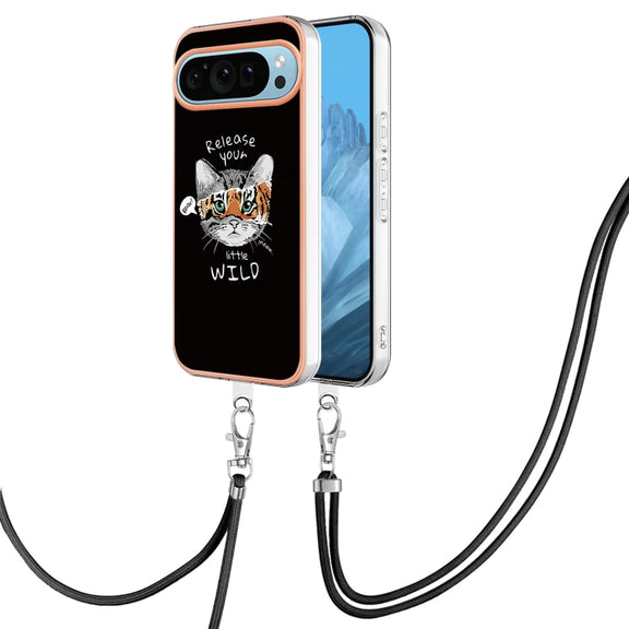 For Google Pixel 9 / 9 Pro Electroplating Dual-side IMD Phone Case with Lanyard(Natural Growth)