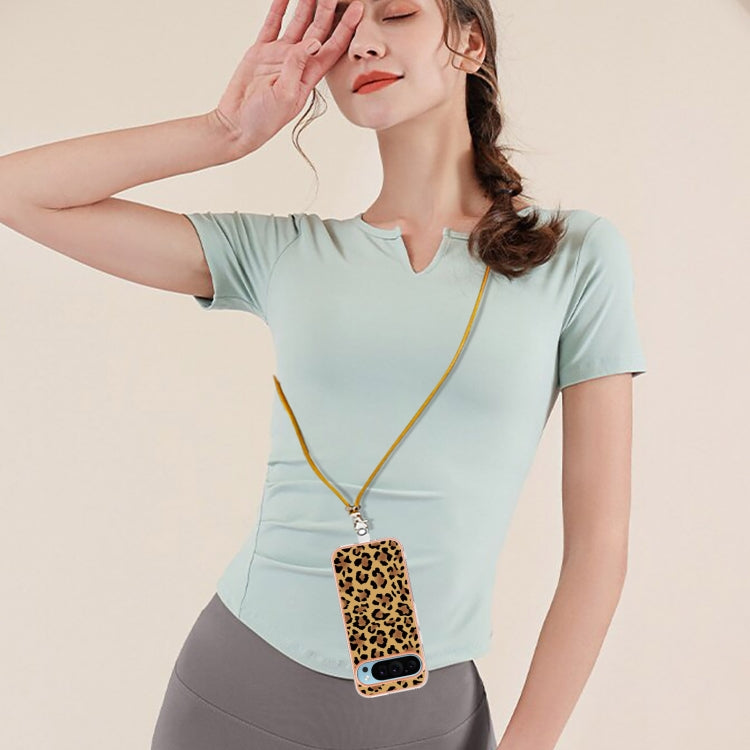 For Google Pixel 9 Pro XL Electroplating Dual-side IMD Phone Case with Lanyard(Leopard Print)